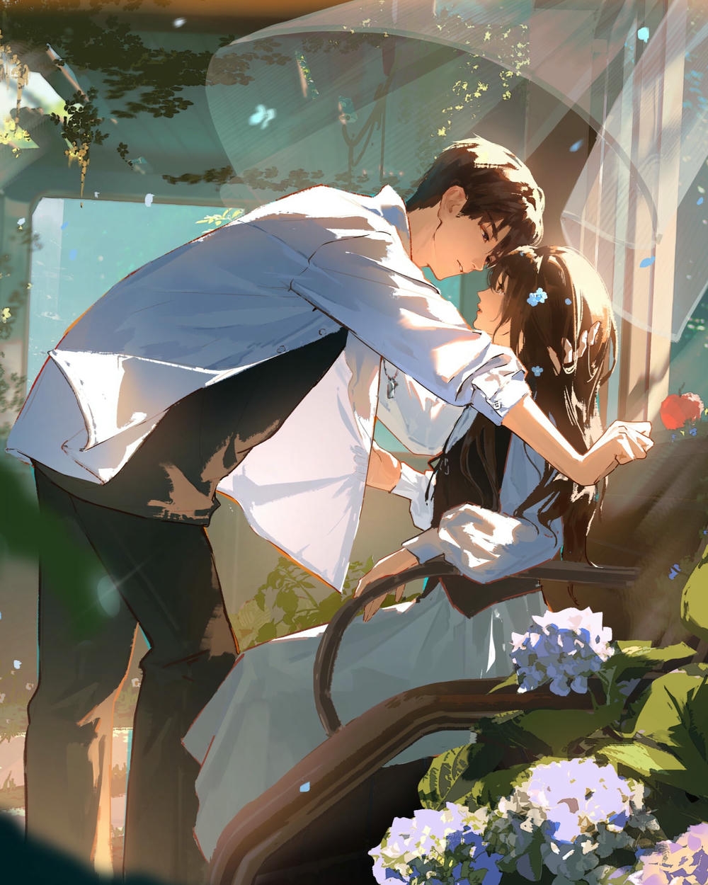 cặp đôi anime bên hồ lãng mạn