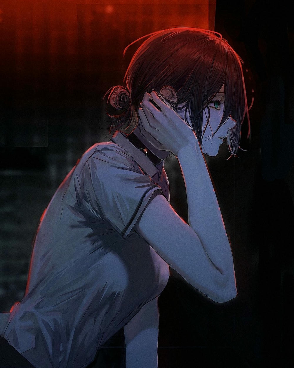 cô gái anime tóc bạc dưới trăng