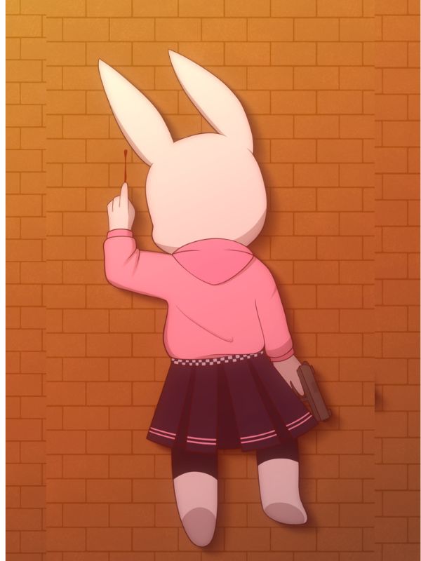Ảnh thỏ chibi úp mặt vào tường cute
