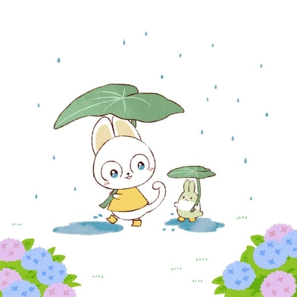 Ảnh thỏ chibi cute dầm mưa
