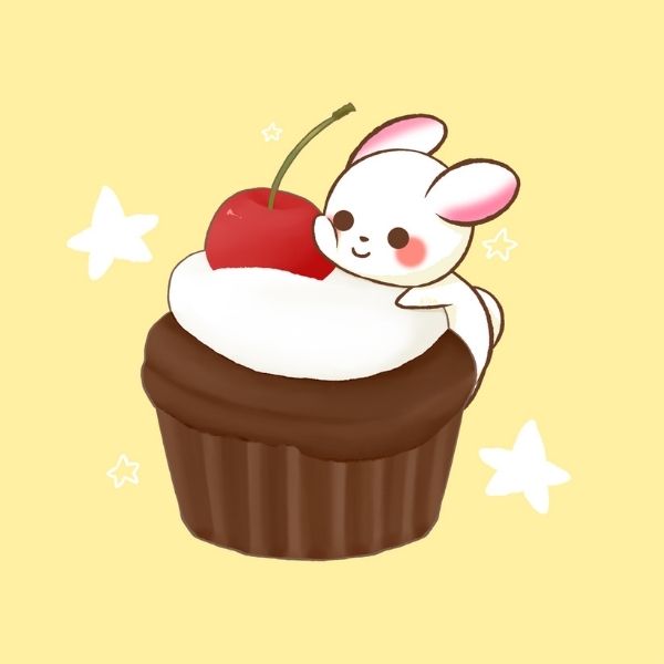 Ảnh thỏ chibi cute ăn bánh ngọt