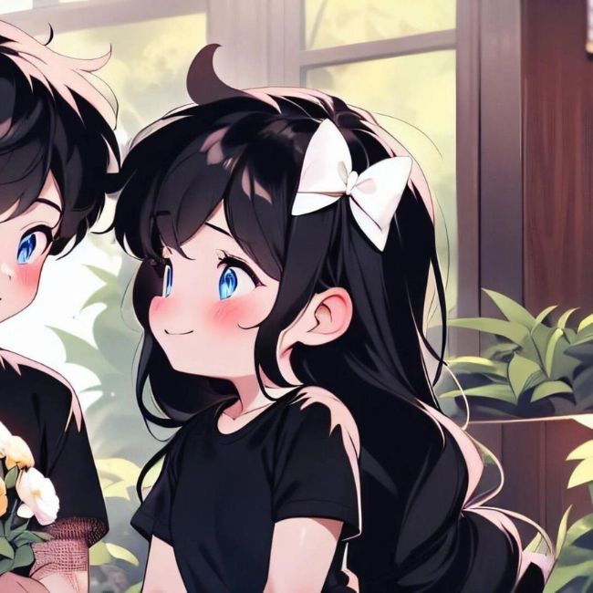 Hình ảnh anime cặp đôi cute nhận hoa