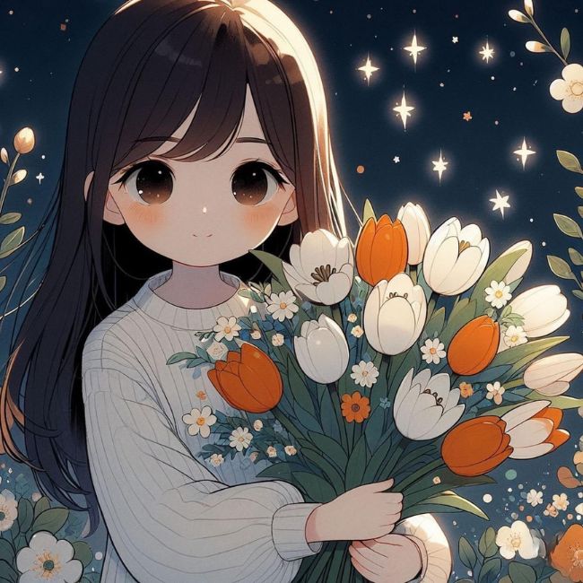 Hình ảnh anime cặp đôi cute ôm bó hoa