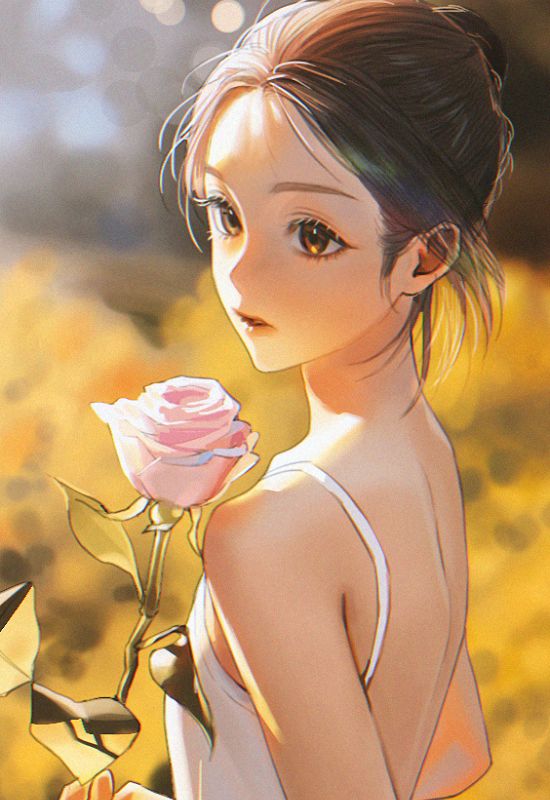 Ảnh avt anime nữ cute, xinh xắn bên bông hồng