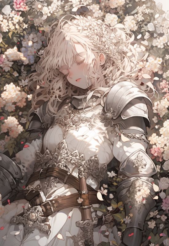 Ảnh avatar anime nữ chiến binh ngủ trong rừng hoa