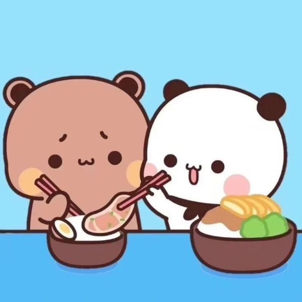 Avatar gấu cute đôi DUDU BUBU ăn cơm trộn
