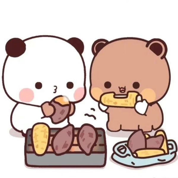 Avatar gấu cute đôi DUDU BUBU ăn khoai nướng