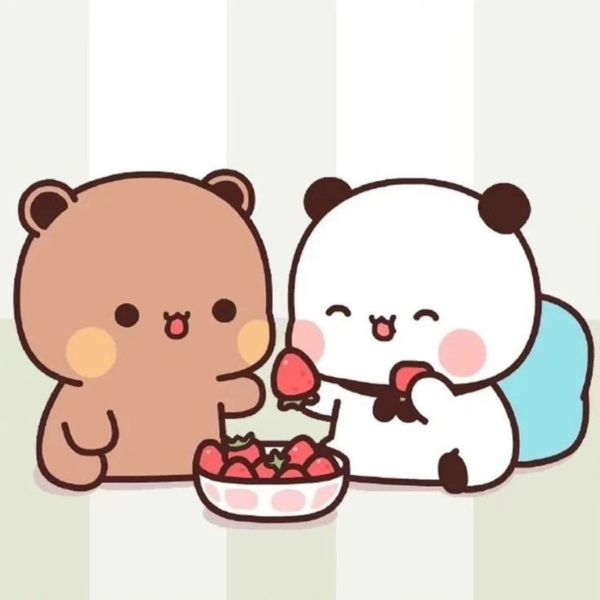 Avatar gấu cute đôi DUDU BUBU ăn dâu tây
