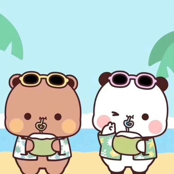 Avatar gấu cute đôi DUDU BUBU uống nước dừa