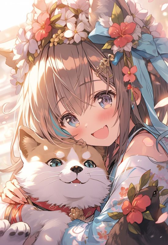 Avatar hình vẽ cô gái đẹp anime ôm cún con