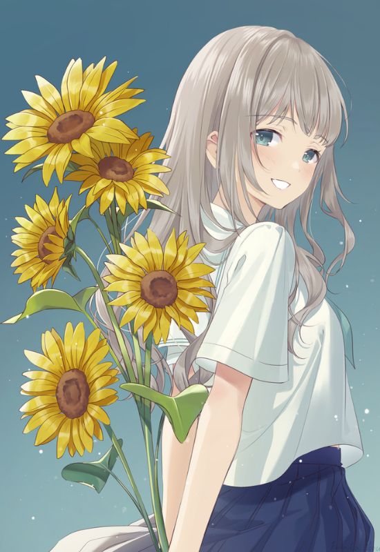 Avatar hình vẽ cô gái đẹp anime: Cô gái hoa hướng dương