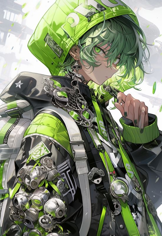 Hình ảnh avatar anime nữ ngầu yêu màu xanh lá