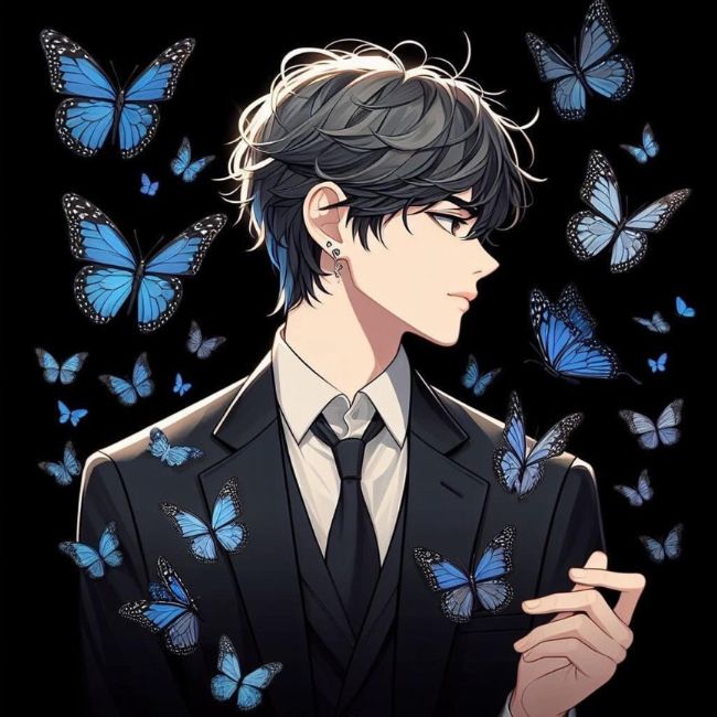 Hình avatar cặp anime rời chàng trai và bướm