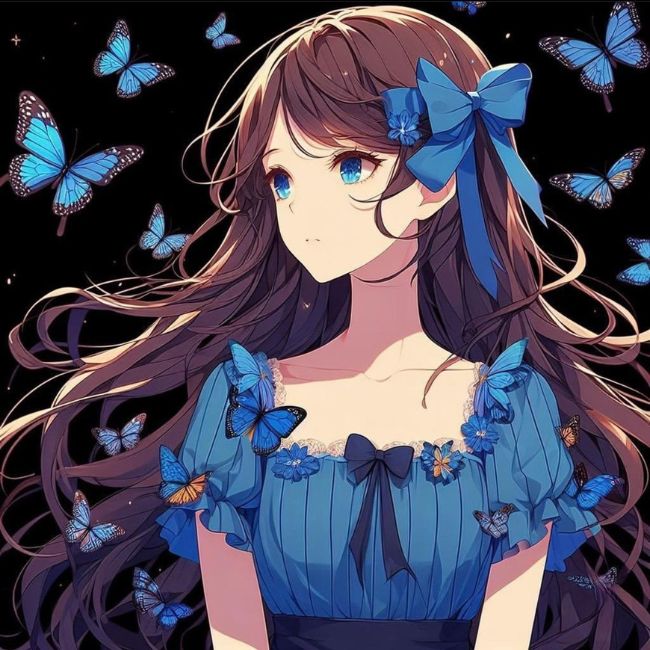 Hình avatar cặp anime rời cô gái và bướm xanh