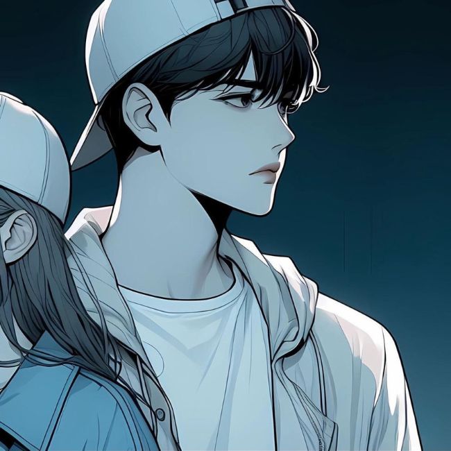 Hình avatar cặp anime rời chàng trai đội mũ ngược
