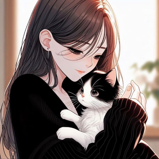 Hình avatar cặp anime rời cô gái ôm mèo