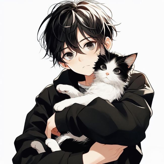 Hình avatar cặp anime rời chàng trai và mèo
