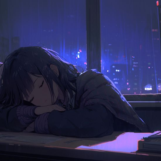 Hình ảnh đại diện anime nữ tâm trạng ngủ gục đầu lên bàn
