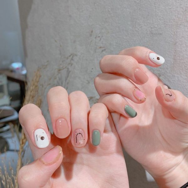Mẫu nail Hàn Quốc đơn giản hoạc tiết dễ thương