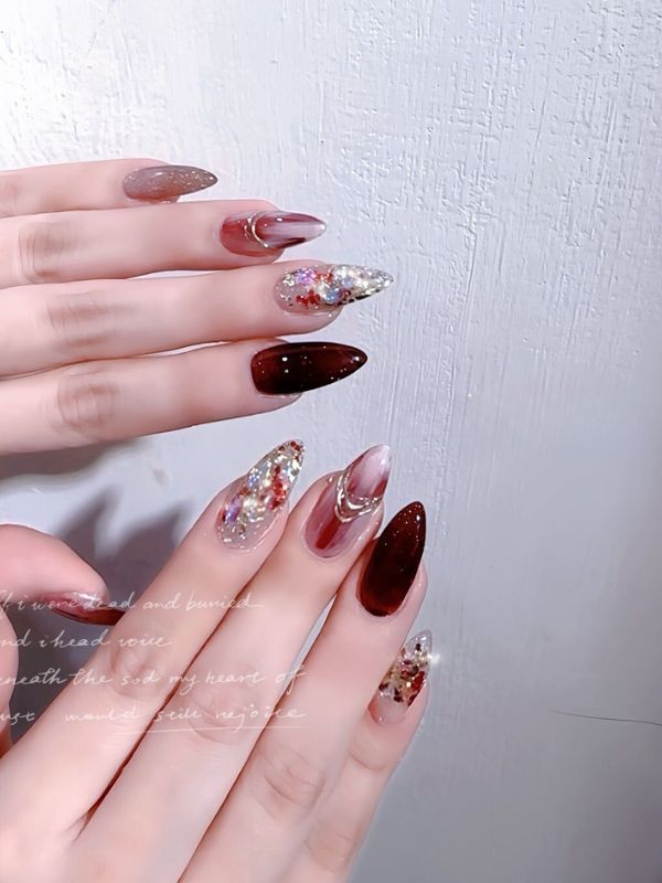 Nail xà cừ đỏ 1