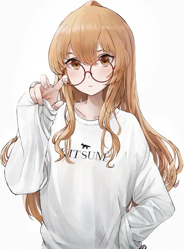 Ảnh anime nữ cute đeo kính mặc áo hoodie
