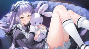 Hình ảnh anime đẹp ôm gấu bông