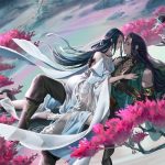 Hình ảnh anime cặp đôi cổ trang giữa rừng hoa