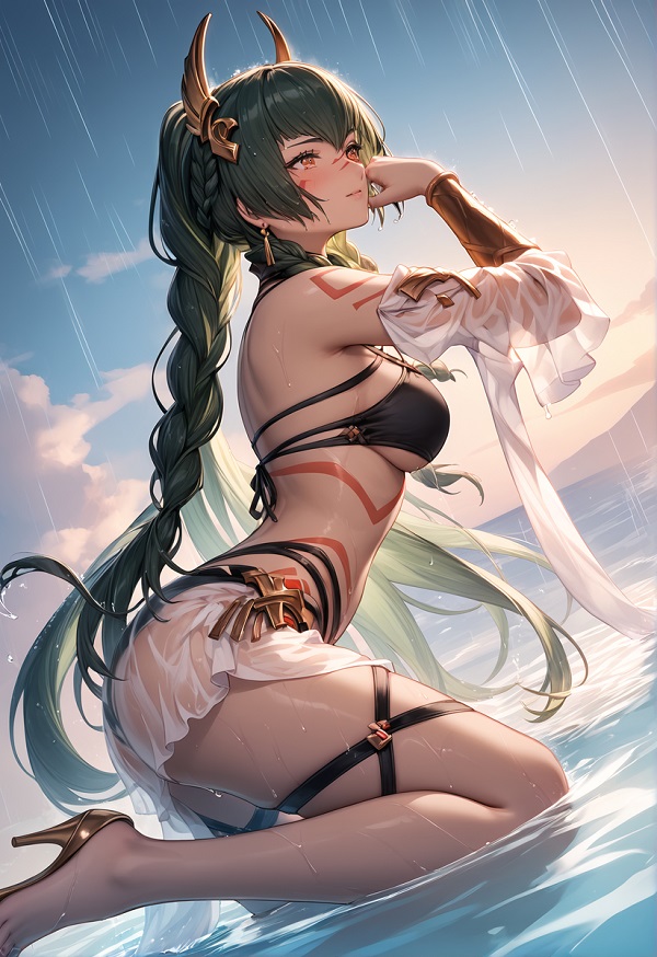 Ảnh anime nữ dịu dàng với bikini họa tiết độc đáo
