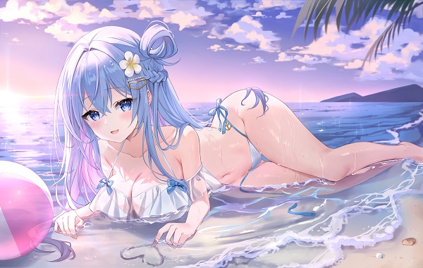 Ảnh anime nữ e ấp trong trang phục bikini sắc vàng ấm áp 