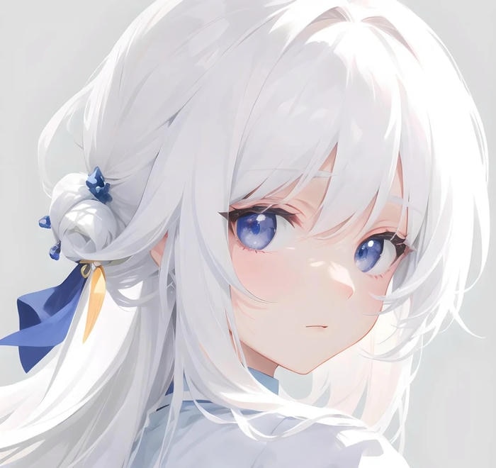 Ảnh anime nữ tóc trắng với biểu cảm trầm lặng