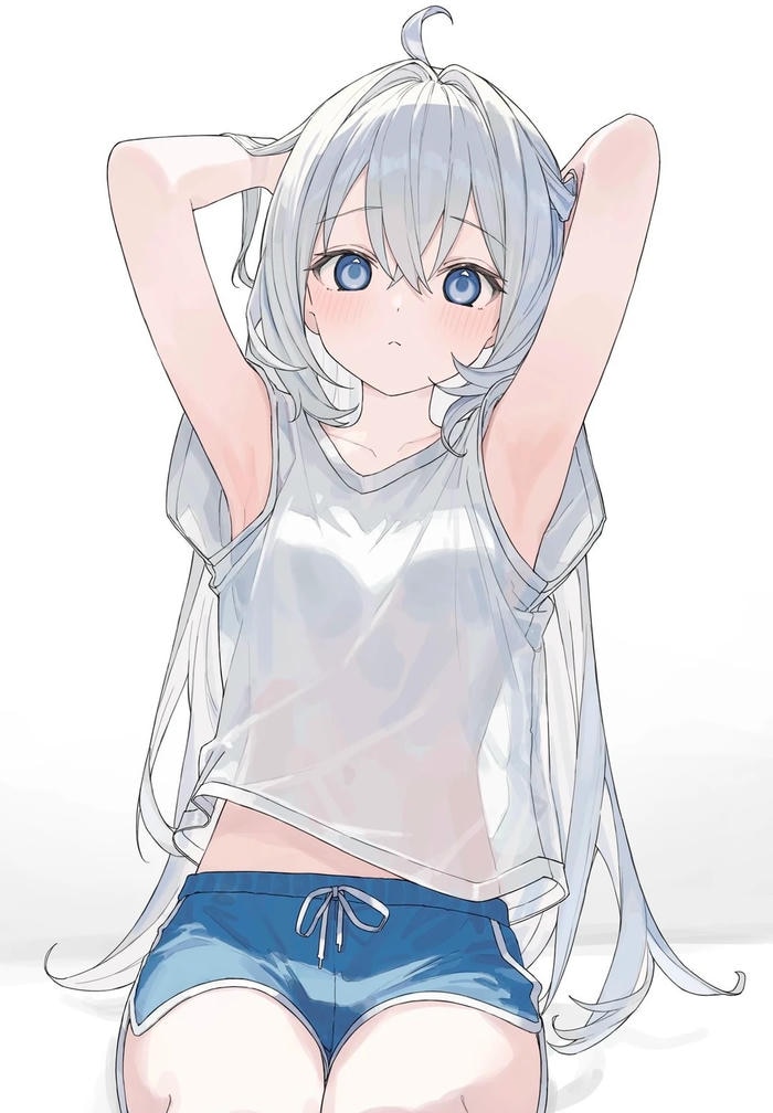Ánh sáng nhẹ làm nổi bật mái tóc trắng anime