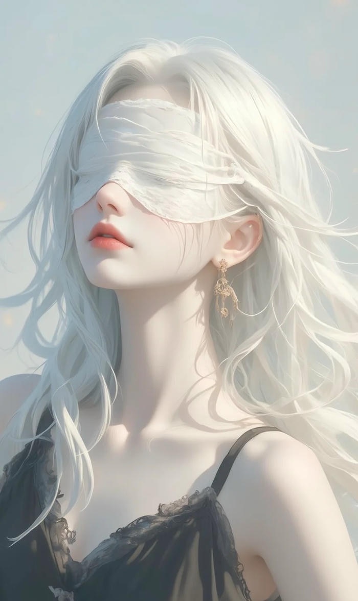 Anime nữ tóc trắng cute với nụ cười nhẹ nhàng