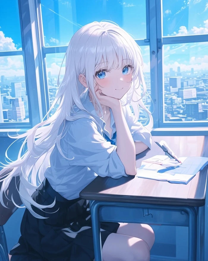 Anime nữ tóc trắng lạnh lùng với thần thái cuốn hút