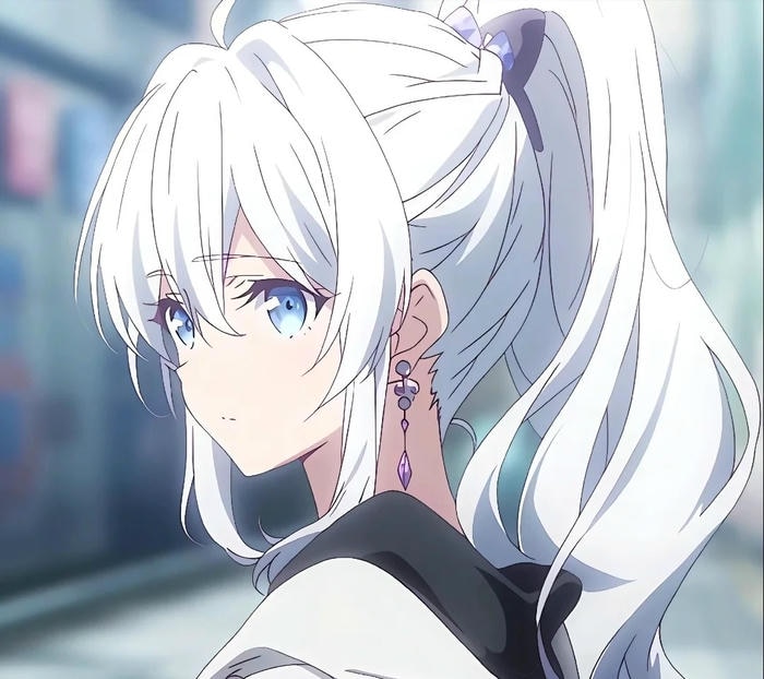 Hình anime nữ tóc trắng cute trong phong cách chibi
