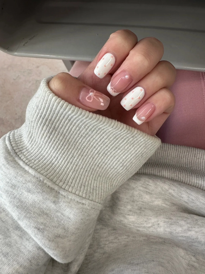 Nail thạch hồng trắng ngọt ngào