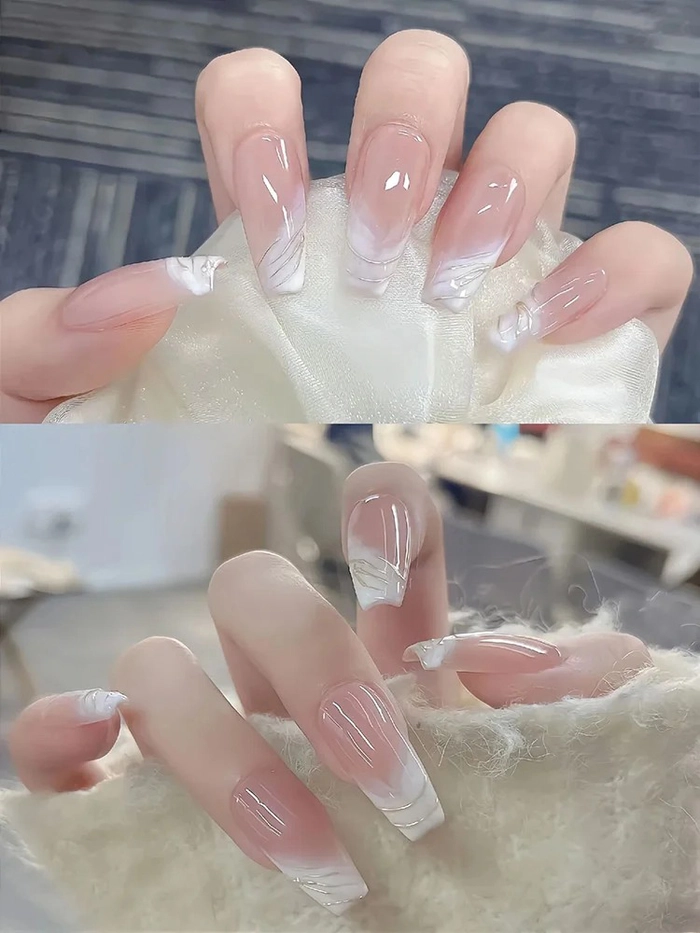 Nail tone trắng hồng xinh yêu