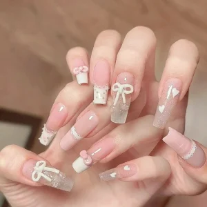mẫu nail đính nơ đơn giản mà sang