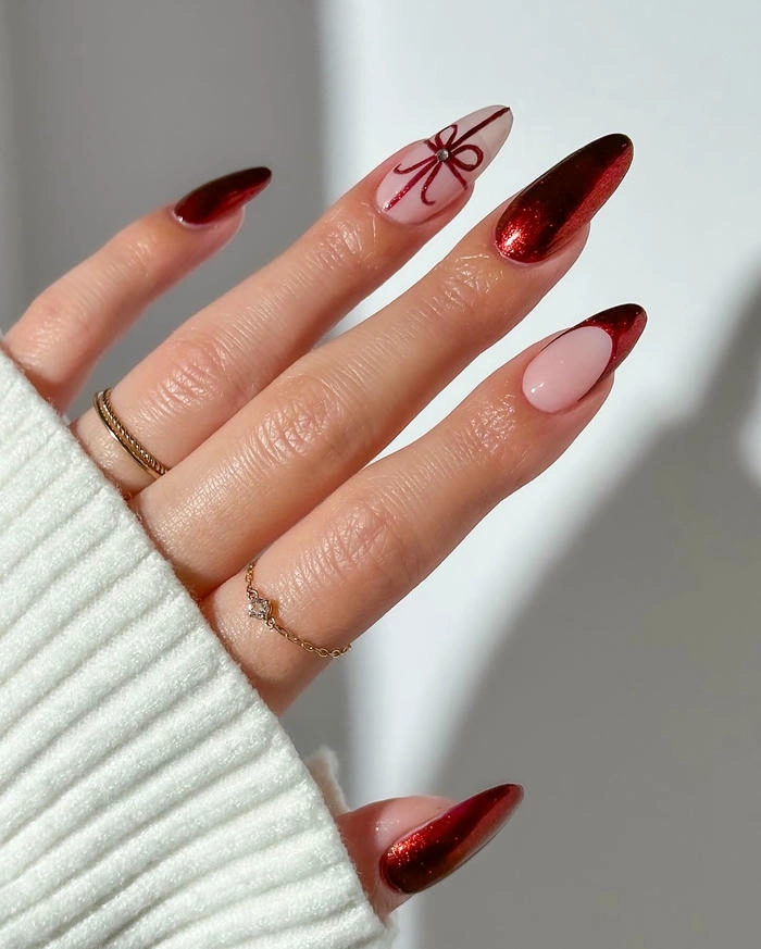 mẫu nail tay đỏ mix