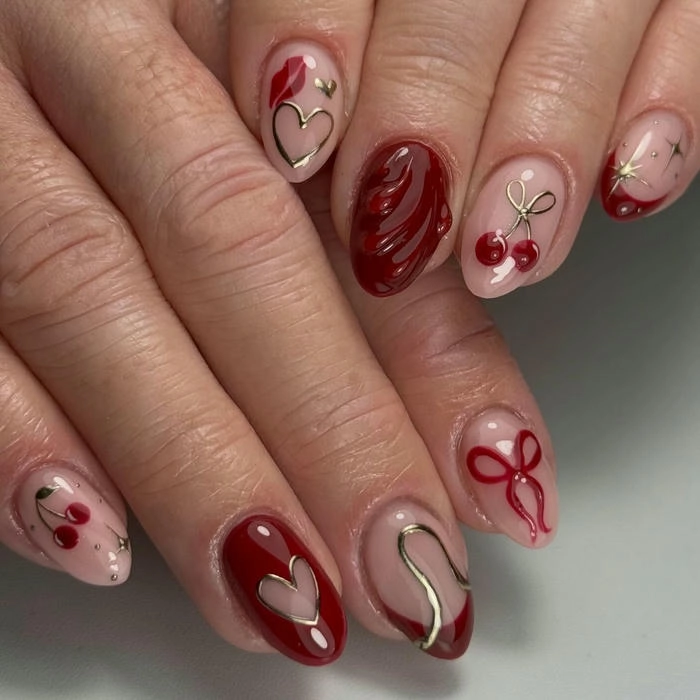 mẫu nail tay màu đỏ