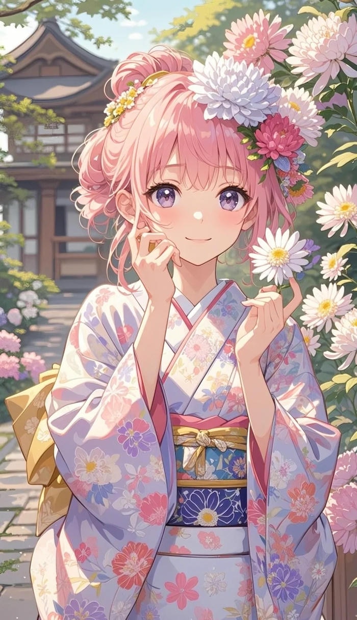 Ảnh anime nữ mặc kimono trong lễ hội mùa hè