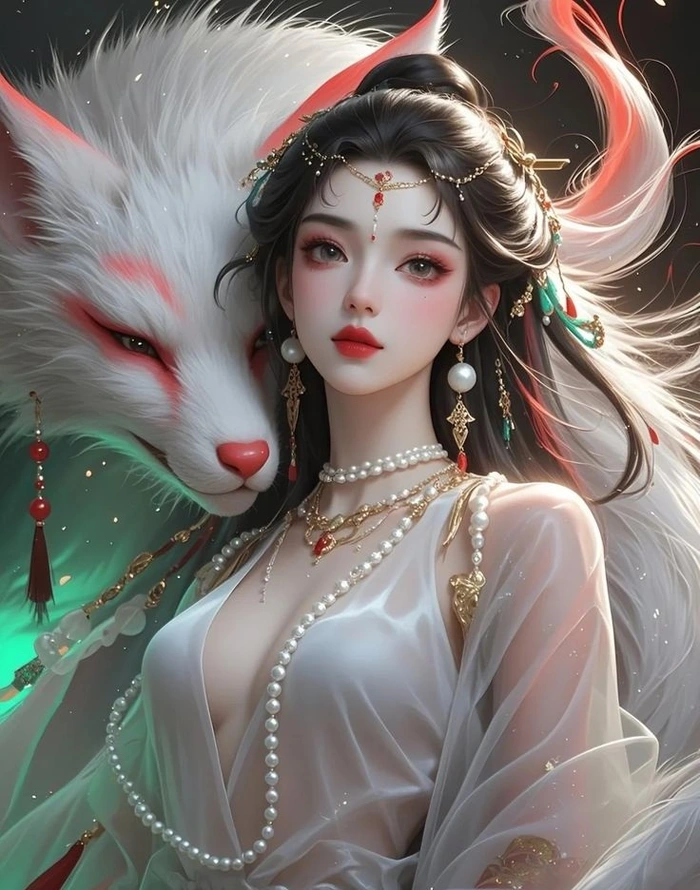 Ảnh hồ ly 9 đuôi anime dáng người mảnh mai đầy mê hoặc