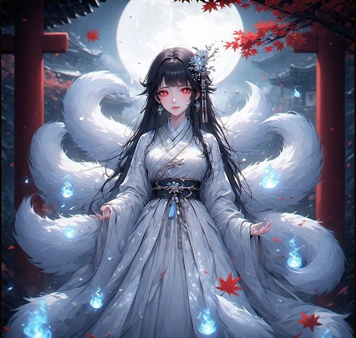 Ảnh hồ ly 9 đuôi anime với vẻ đẹp huyền bí quyến rũ
