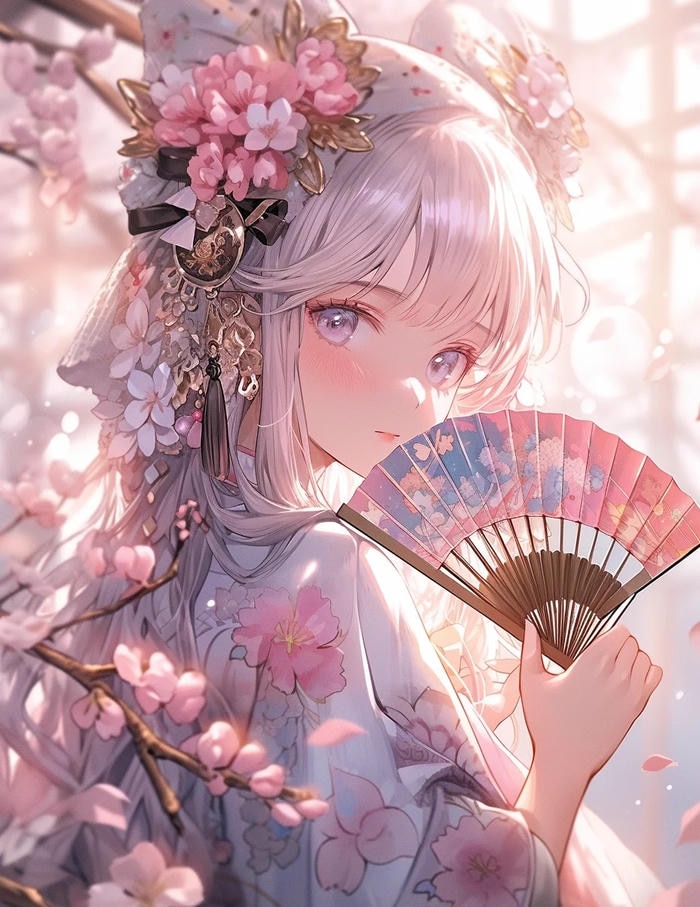 Cô gái anime diện kimono với phong cách thanh lịch