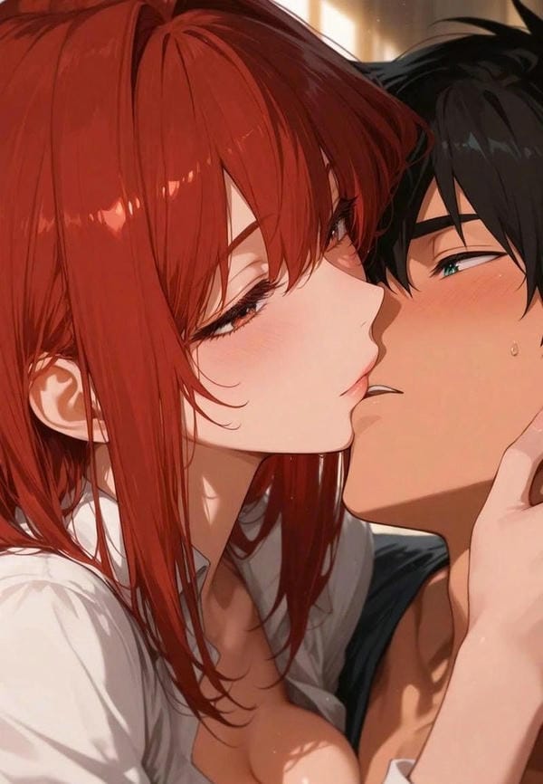 Hình anime hôn nhau cute với biểu cảm đáng yêu