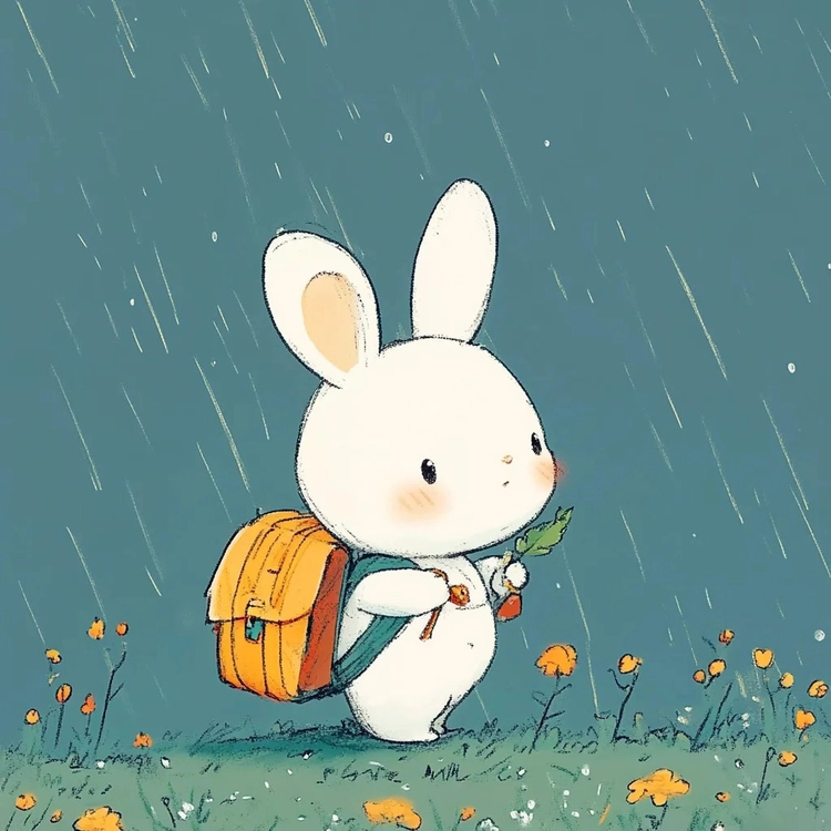 Hình nền con thỏ chibi cute đi học