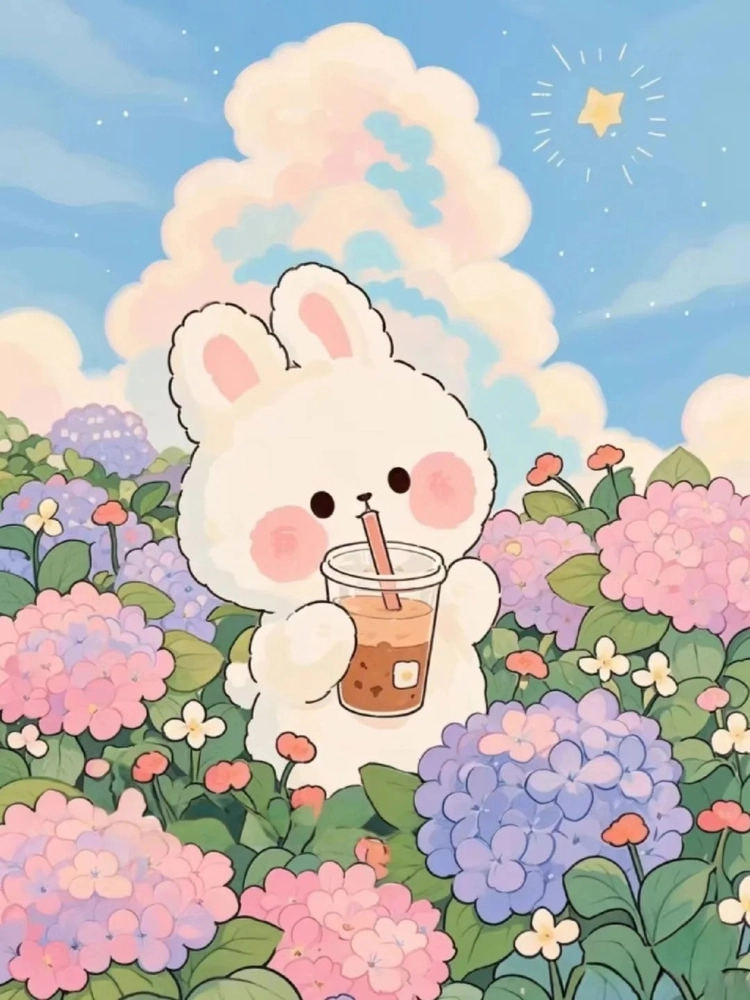 Hình nền thỏ chibi cute mùa xuân