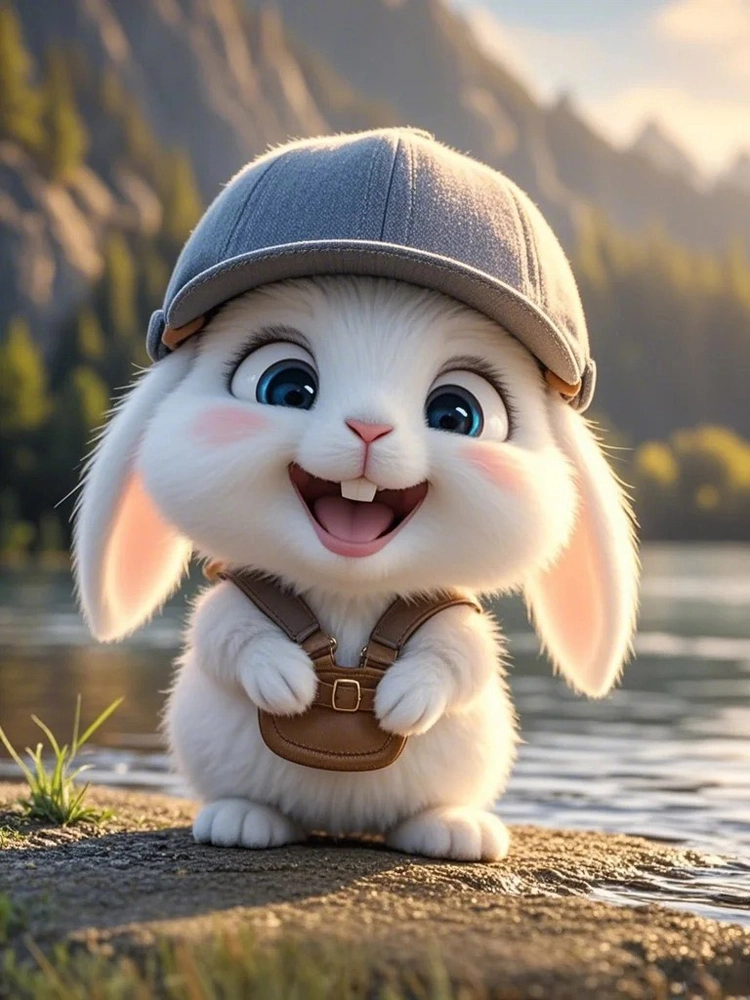 Hình thỏ chibi cute cười toe