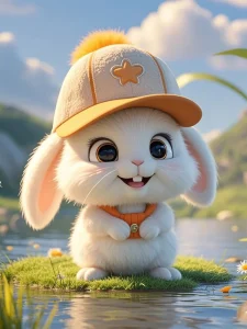 Hình thỏ chibi cute đội mũ