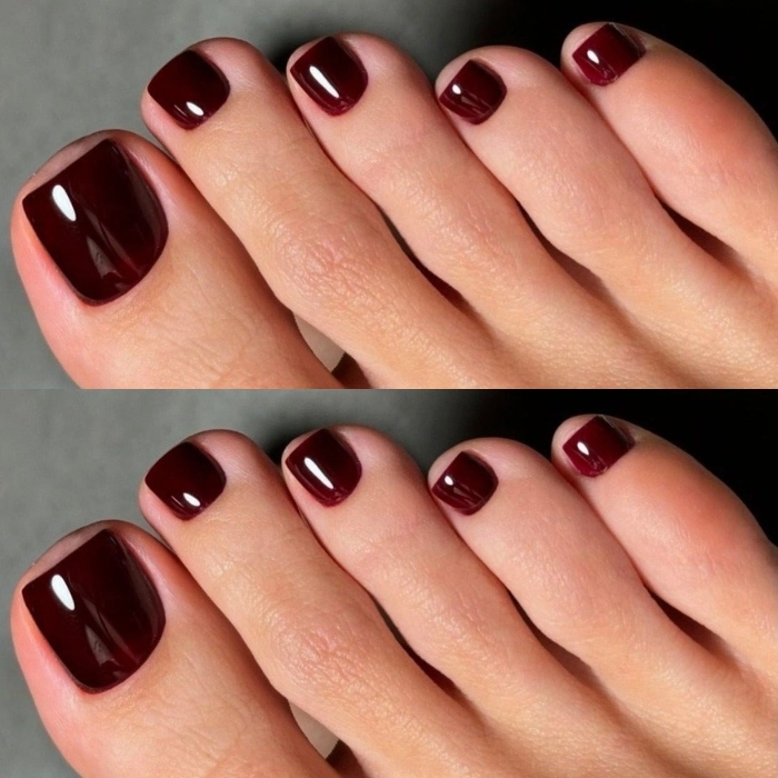 Mẫu nail chân Tết đỏ đô