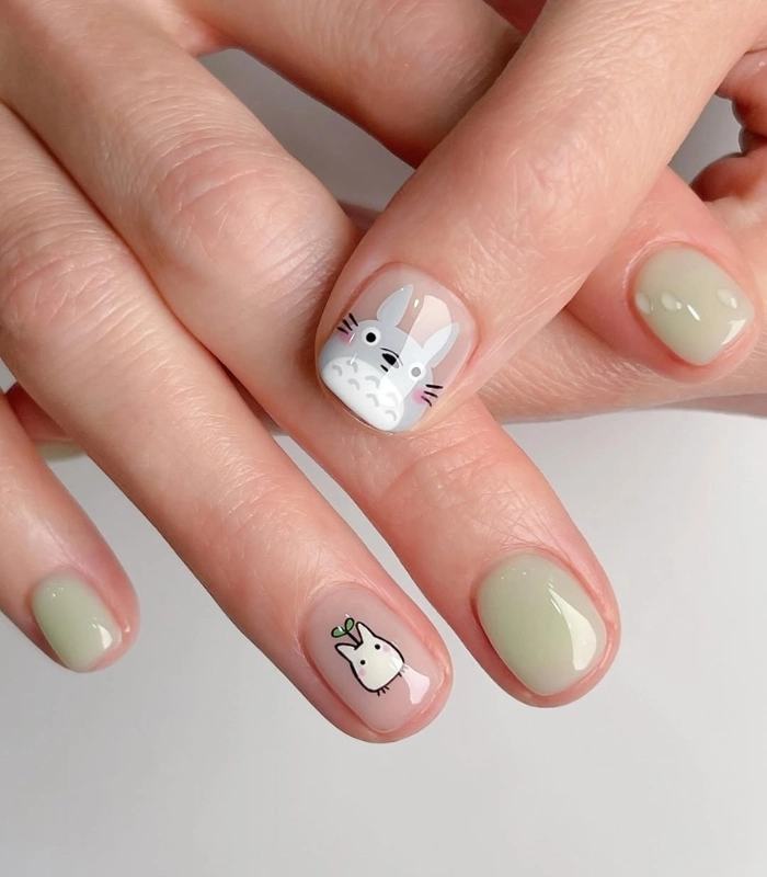 Mẫu nail cho học sinh cấp 1 màu xanh mint